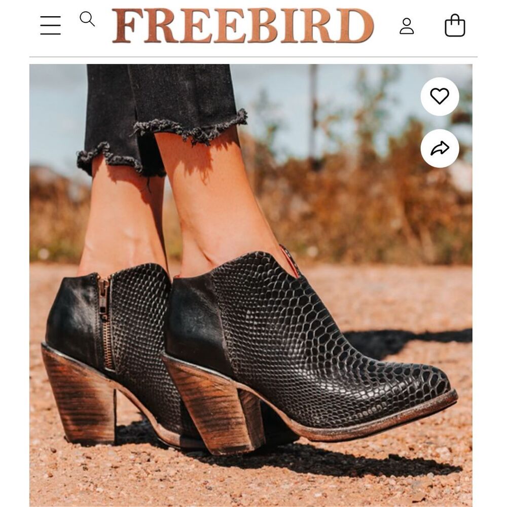 freebird Black Textured Leather Ankle Booties with Wood Heel
